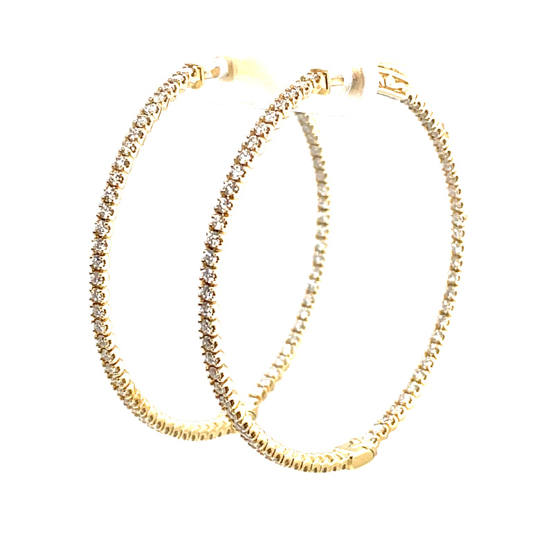 SUPER MAN-MADE LAB CREATED 2.00CTW INSIDE-OUT DIAMOND HOOP EARRINGS CONTAINING: 130 ROUND DIAMONDS; 14KY