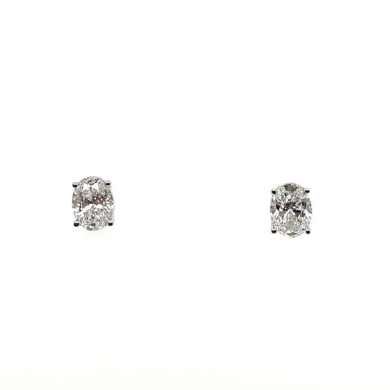 SUPER MAN-MADE LAB CREATED 1.50CTW OVAL SHAPE DIAMOND 4-PRONG STUD EARRINGS; E-F; VS1/VS2; 14KW