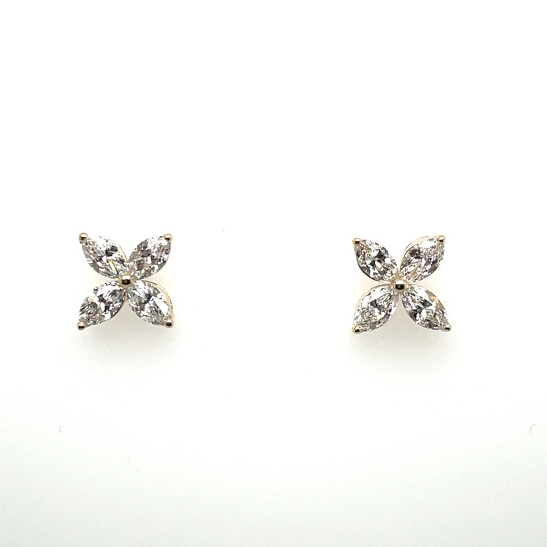 SUPER MAN MADE CREATED 1.50CTW BUTTERFLY EARRINGS CONTAINING: 8 MARQUISE DIAMONDS; E-F; VS; 14KY