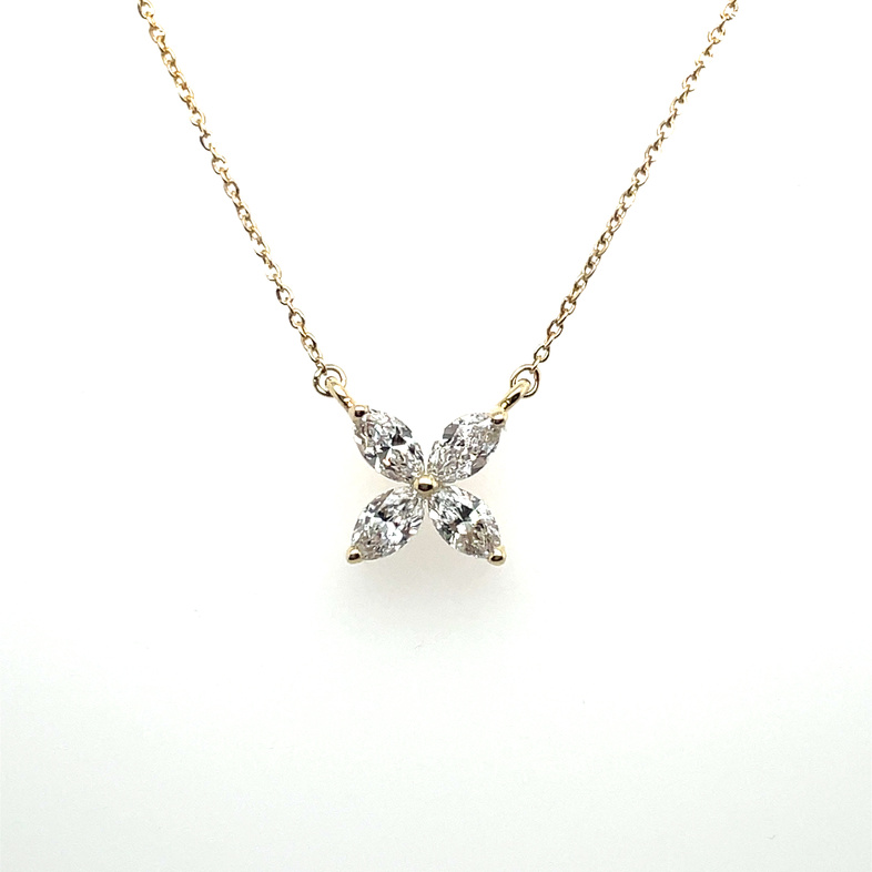 SUPER MAN MADE CREATED .75CTW BUTTERFLY NECKLACE CONTAINING: 4 MARQUISE DIAMONDS; E-F; VS; 14KY