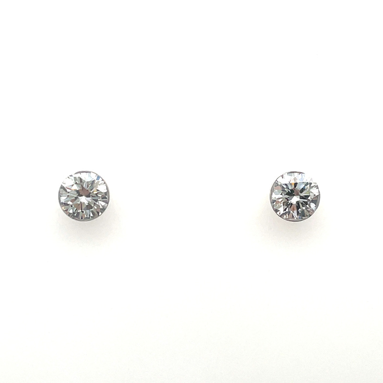 SUPER MAN MADE CREATED 1.50CTW ROUND DIAMOND FLOATING STUD BEZEL-SET EARRINGS; H-I; SI; 14KW