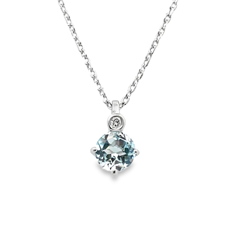 ELLE 6MM ROUND BLUE TOPAZ/.02CT ROUND CREATED DIAMOND PENDANT/CHAIN; SILVER CHAIN INCLUDED