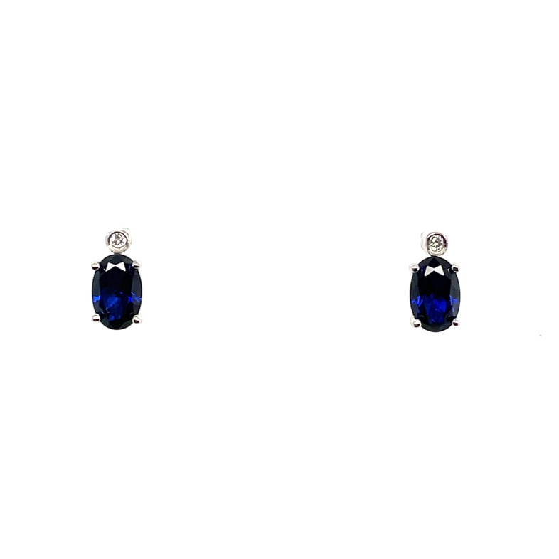 ELLE CREATED 2 OVAL BLUE SAPPHIRES/2 ROUND LAB GROWN ACCENTED STUD EARRINGS; SILVER