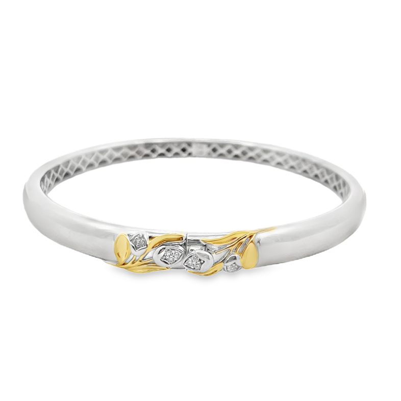 CHARLES GARNIER TT CZ ACCENT HINGED BANGLE BRACELET; SILVER/GOLD TONE