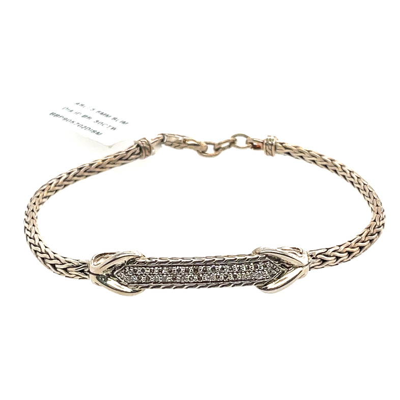 Asli Classic Chain Link Silver 3.5Mm Silver Diamond Pave Id Bracelet, .30Ctw, Size M