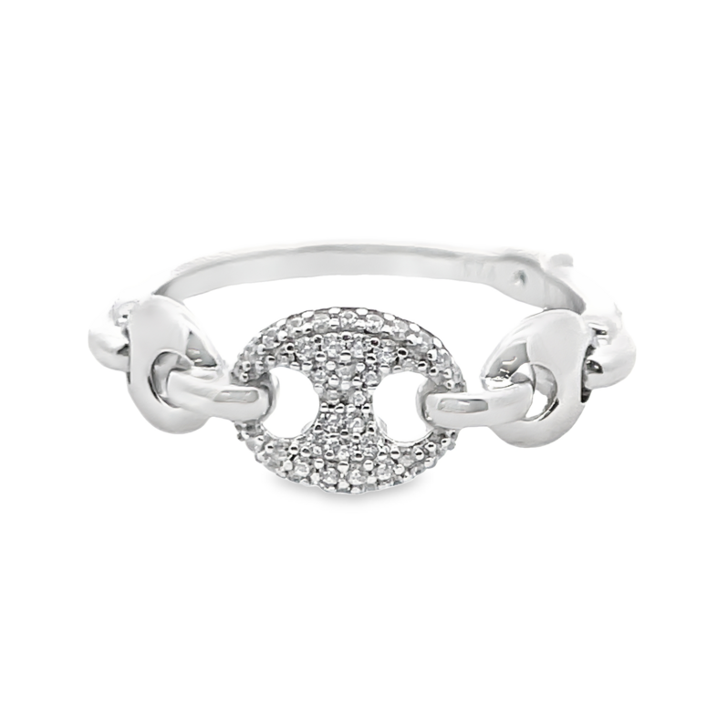 ELLE PAVE CZ ANCHOR-LINK RING; SILVER