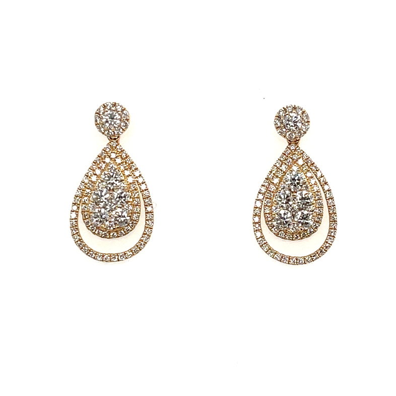 LE VIAN 1.51CTW ROUND CLUSTER AND PEAR-SHAPE HALO/CLUSTER DROP DIAMOND EARRINGS CONTAINING: 176 ROUND DIAMONDS; 14KY