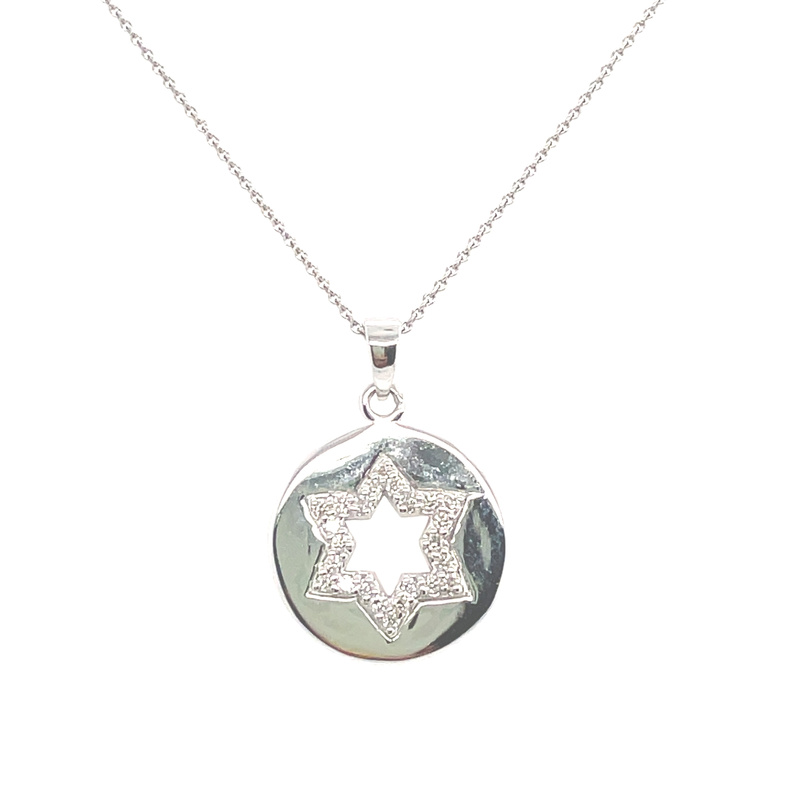 .12CTW DIAMOND STAR OUTLINE; ROUND DISC PENDANT/CHAIN CONTAINING: 24 ROUND DIAMONDS; 14KW CHAIN INCLUDED