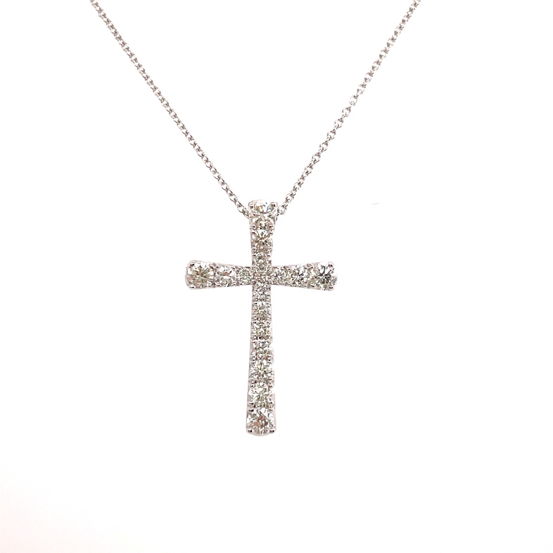 .49CTW DIAMOND CROSS FLARED-TIP PENDANT/CHAIN CONTAINING: 17 ROUND DIAMONDS; I-J; SI2; 14KW CHAIN INCLUDED
