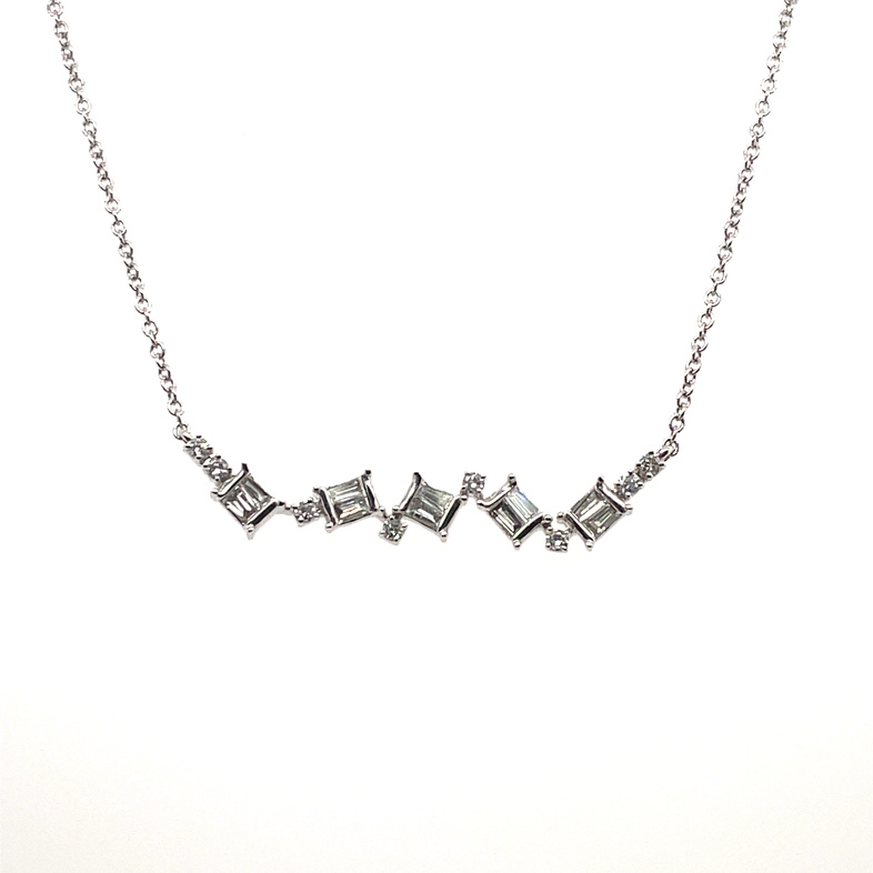.31CTW DIAMOND BAR CENTER NECKLACE CONTAINING: 8 ROUND DIAMONDS AND 10 BAGUETTE DIAMONDS; G-I; SI1-SI2; 14KW