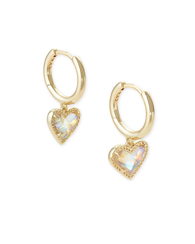 KENDRA SCOTT ARI HEART DICHROIC GLASS GOLD TONE HUGGIE EARRINGS