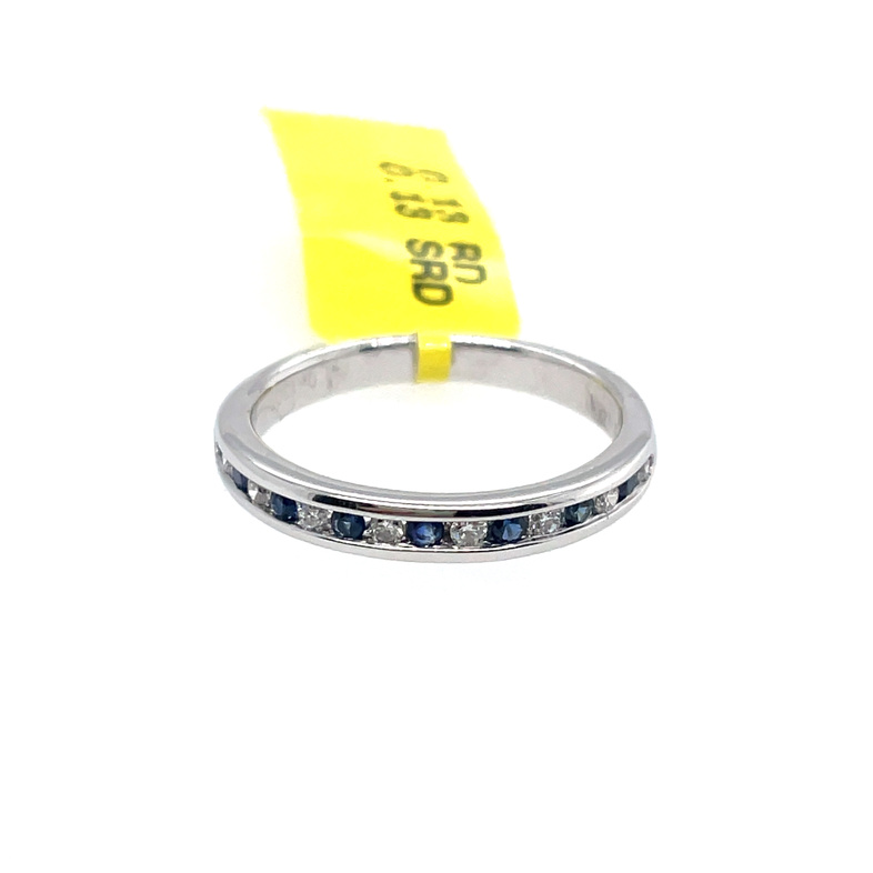 .26TGW CHANNEL-SET BAND WITH ALTERNATING SAPPHIRES AND DIAMONDS CONTAINING: 8 ROUND BLUE SAPPHIRES; .13CTW; + 8 ROUND DIAMONDS; .13TDW; 14KW