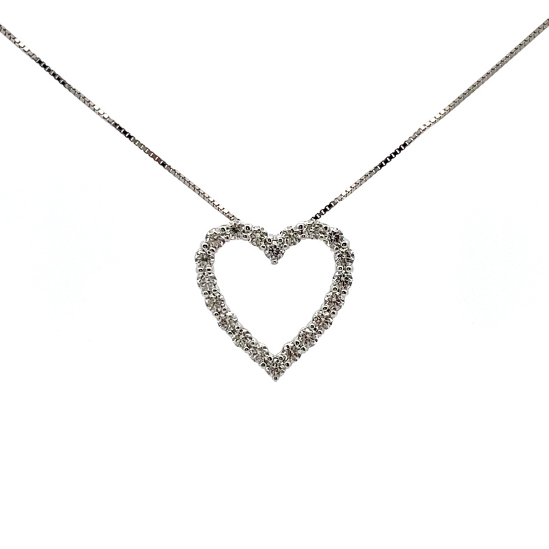 SUPER MAN MADE LAB CREATED 1/2CTW OPEN HEART DIAMOND PENDANT CHAIN CONTAINING: 20 ROUND DIAMONDS; 14KW