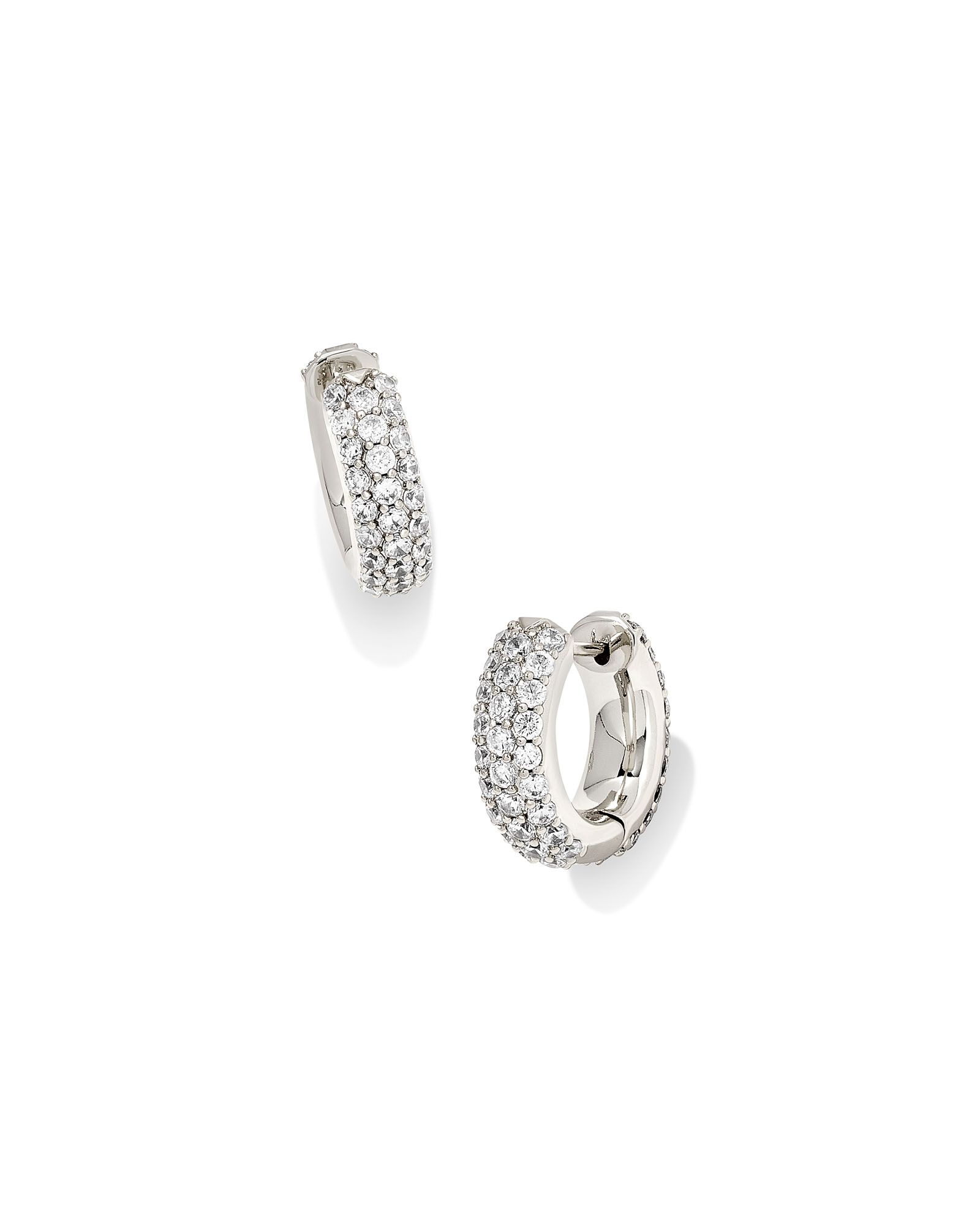 KENDRA SCOTT MIKKI PAVE CZ RHODIUM HUGGIE EARRINGS