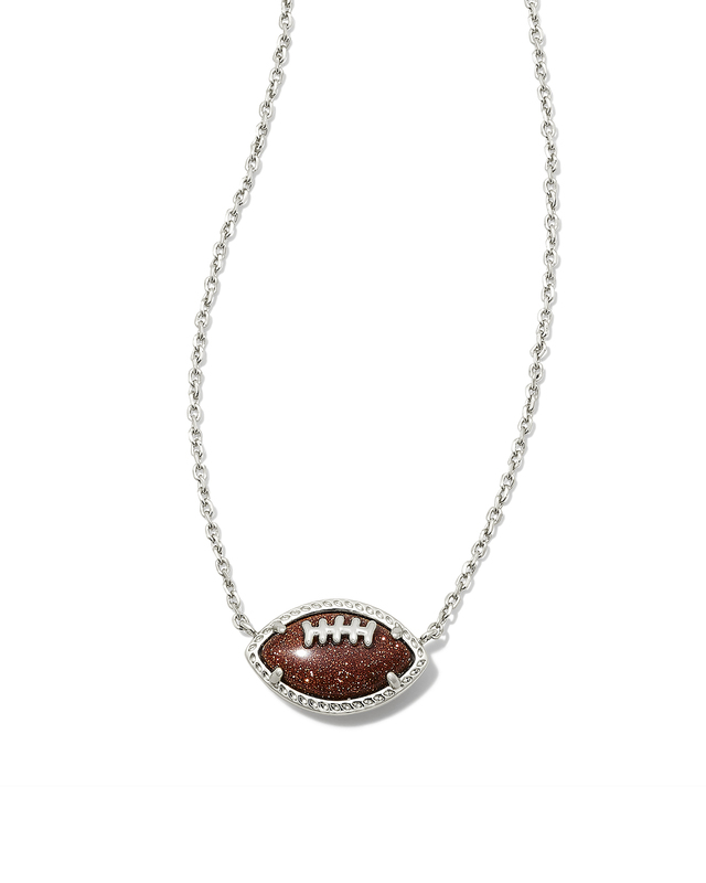 KENDRA SCOTT ORANGE GOLDSTONE FOOTBALL SHORT PENDANT NECKLACE; RHODIUM