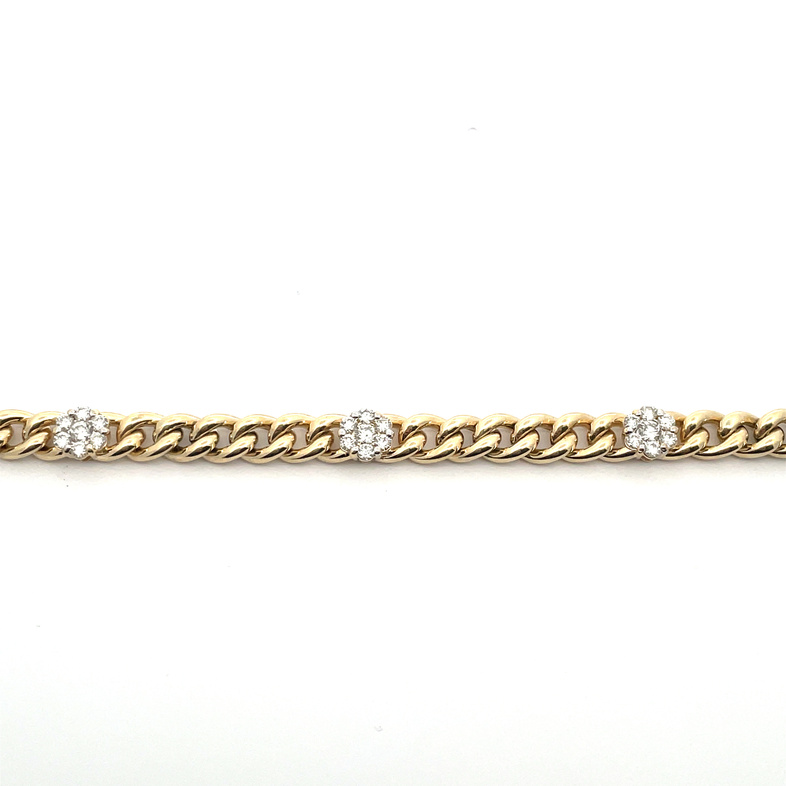 1.26CTW DIAMOND 5-FLOWER-CLUSTER STATION CURB LINK BRACELET CONTAINING: 35 ROUND DIAMONDS; 14KY