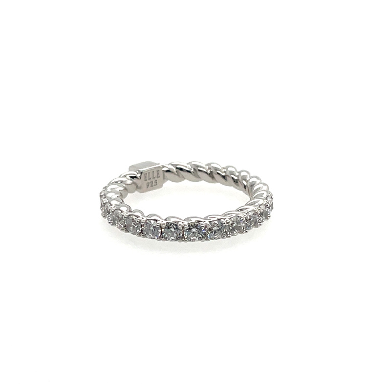 ELLE WHITE CZ CABLE BAND RING; SILVER