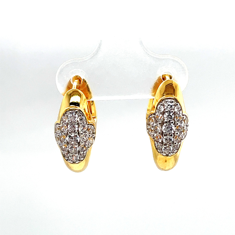 ELLE CZ PAVE CLOVER ACCENT PUFFED EARRINGS; GOLD TONE