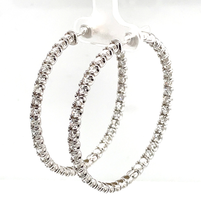 SUPER MAN MADE LAB CREATED 8.00CTW DIAMOND INSIDE-OUTSIDE ROUND HOOP EARRINGS CONTAINING: 78 ROUND DIAMONDS; G-H; SI1; 14KW