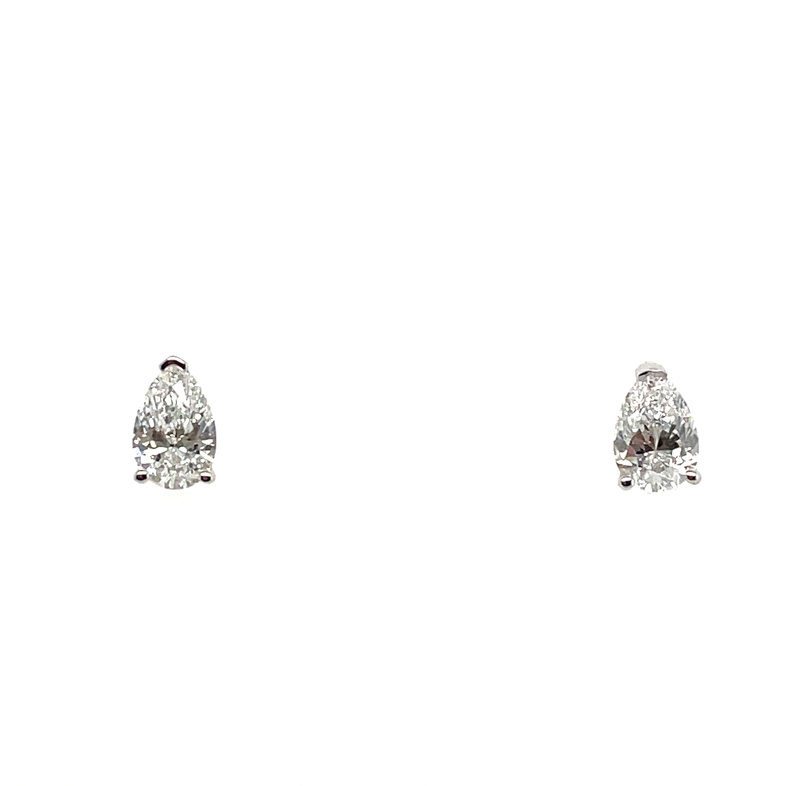 SUPER MAN-MADE LAB CREATED 1.00CTW PEAR SHAPE DIAMOND STUD EARRINGS; E-F; VS1/VS2; 14KW