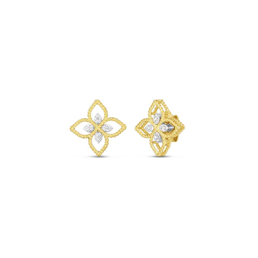 Roberto Coin 18K Yellow Gold Princess Flower Principessa Small Diamond Stud Earrings