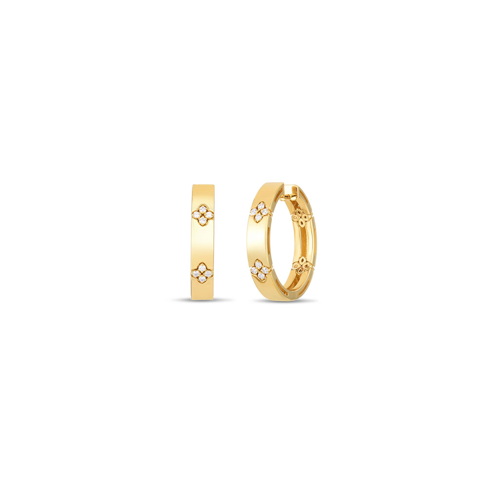 Roberto Coin 18K Yellow Gold Love in Verona Diamond Flower 20mm Hoop Earrings